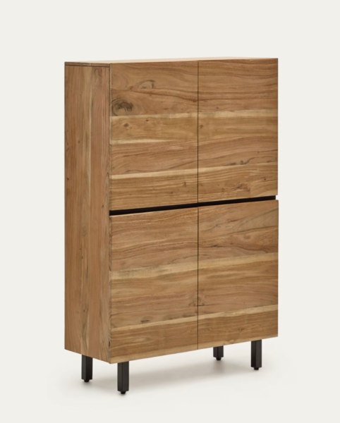 Tall 4-Door Solid Acacia Wood Sideboard with Natural Finish 100 x 155 cm
